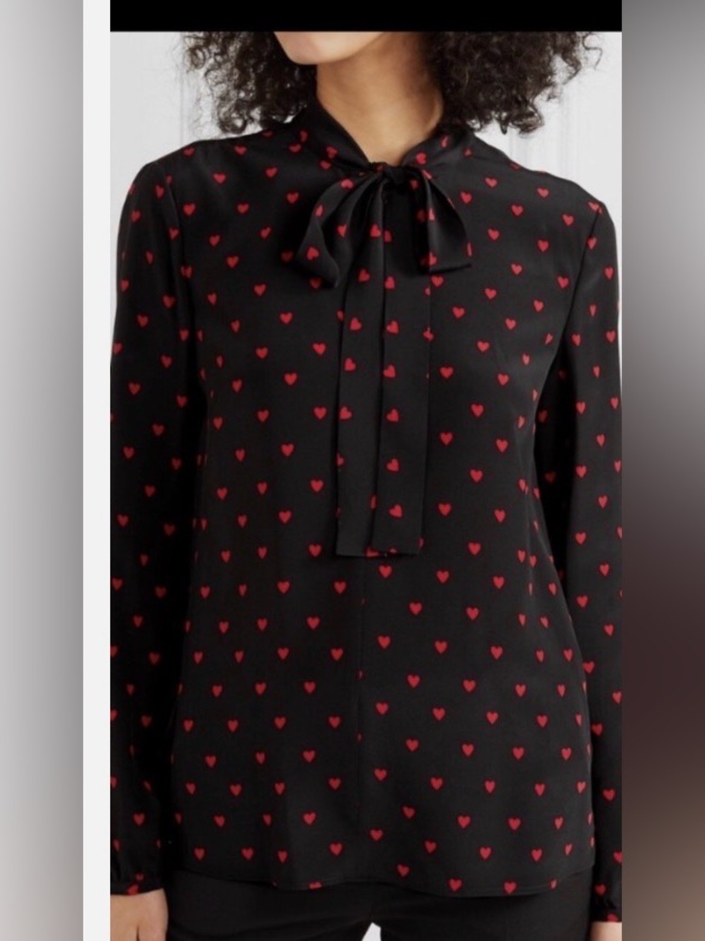 Valentino Black Blouse with Red Heart Print and Neck Bow